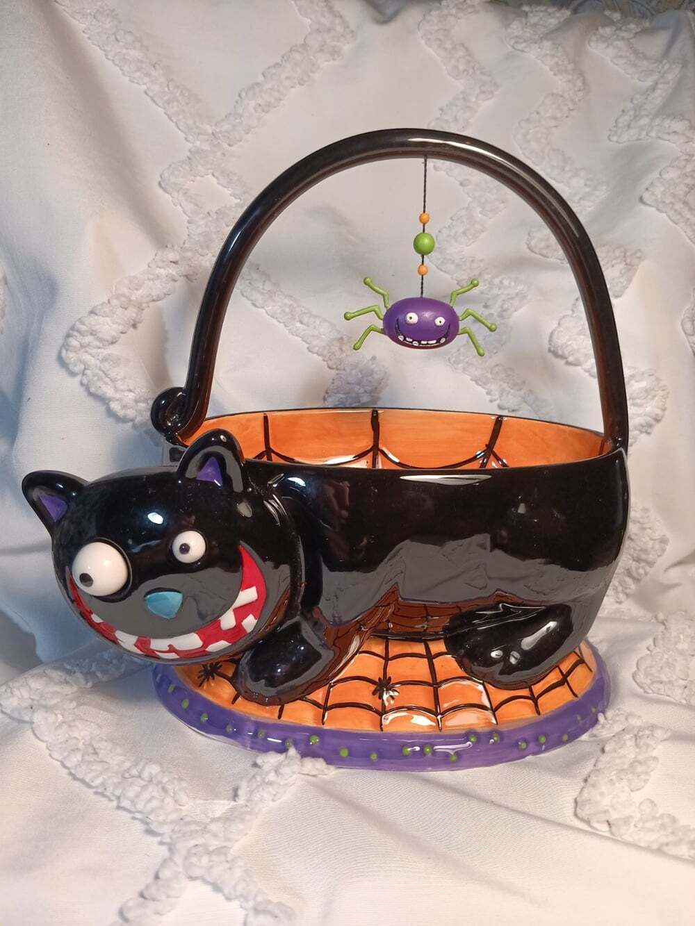 Department 56 Black Scaredy-Cat Candy Holder Bowl Basket Halloween Decor